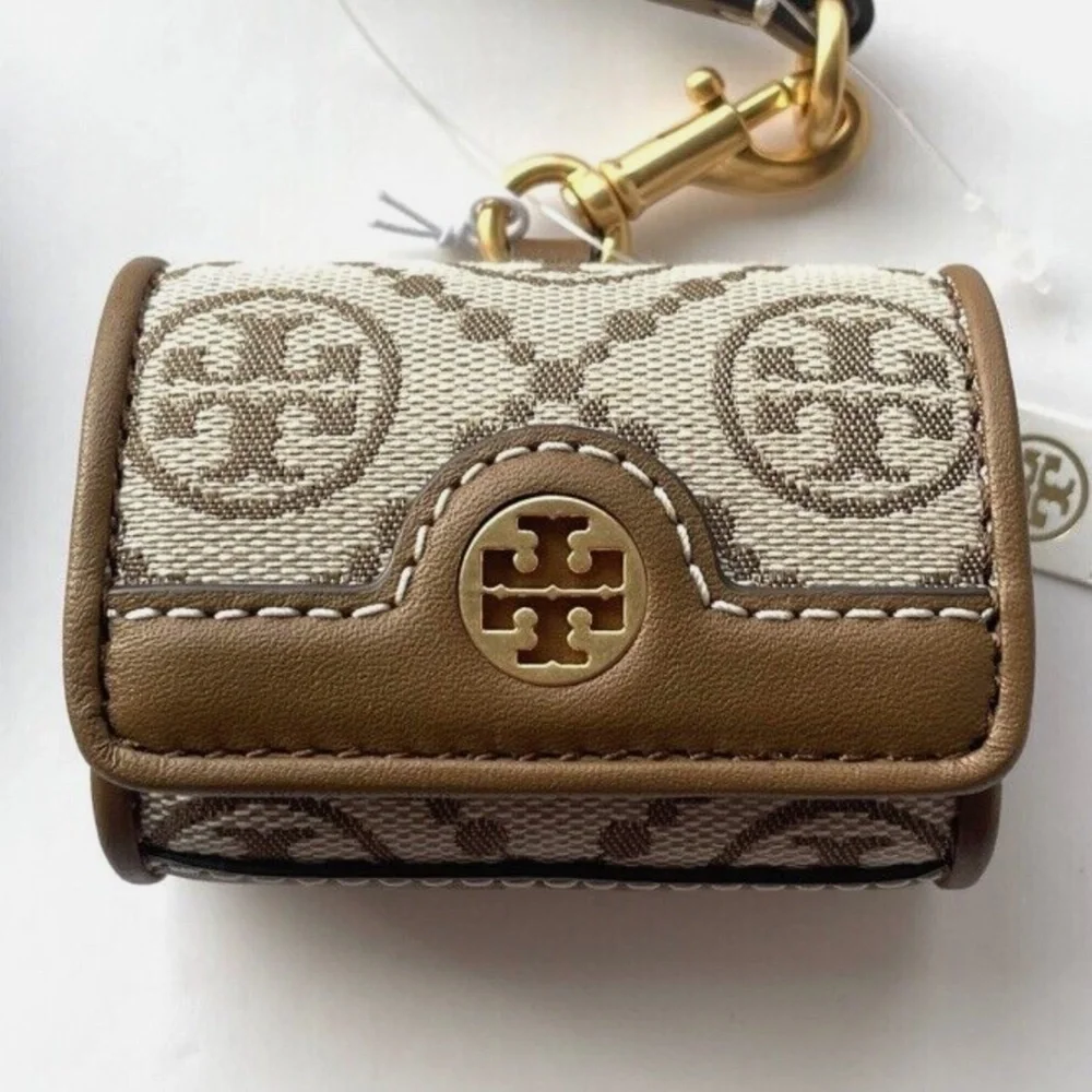 NWT Tory Burch New Hazelnut T Monogram Jacquard Apple AirPods Case
